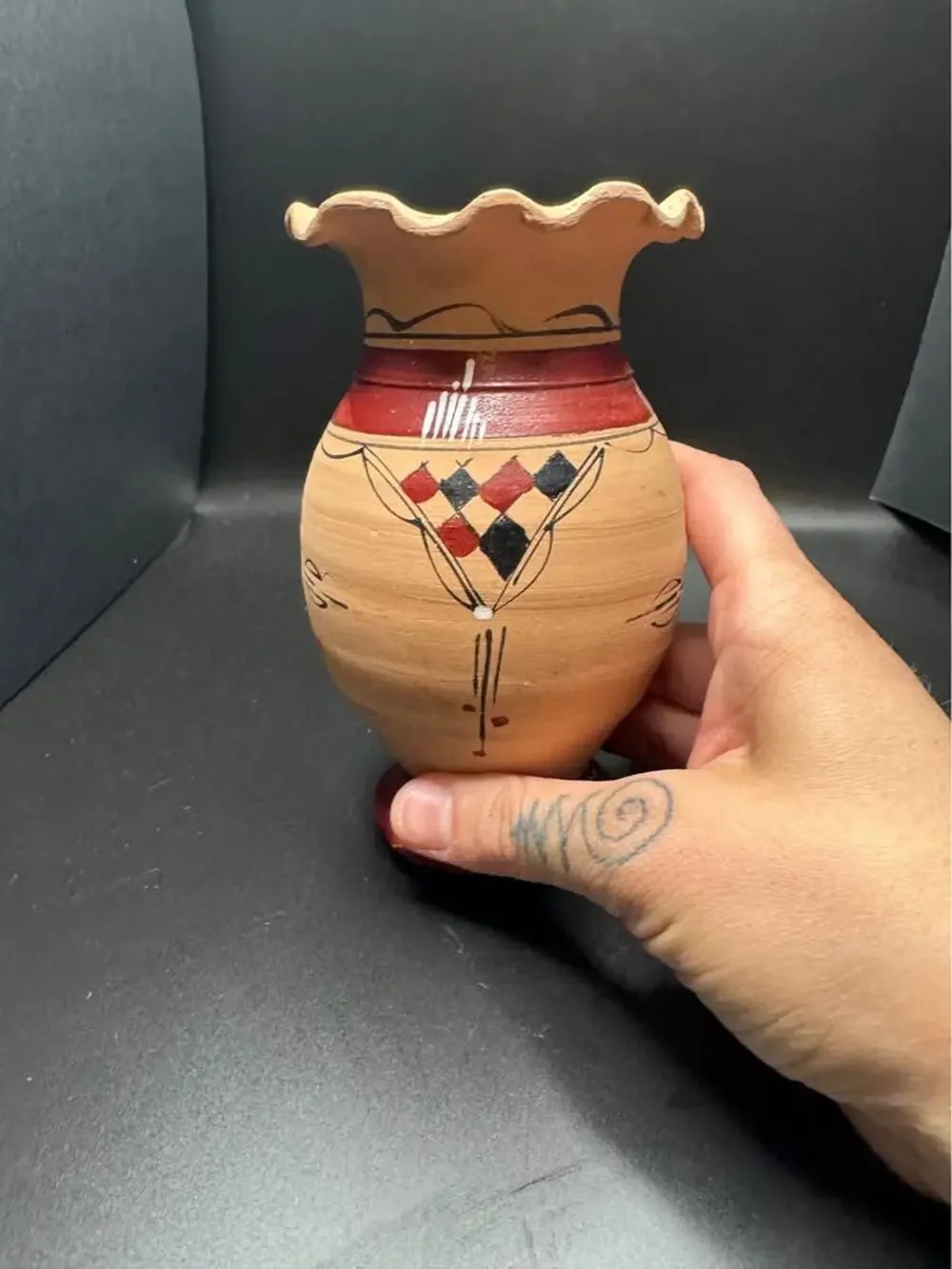 Vintage Handpainted Native American Small Clay Decorative Vase